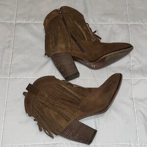 Andre Assous Brown Suede Fringe Ankle Boots